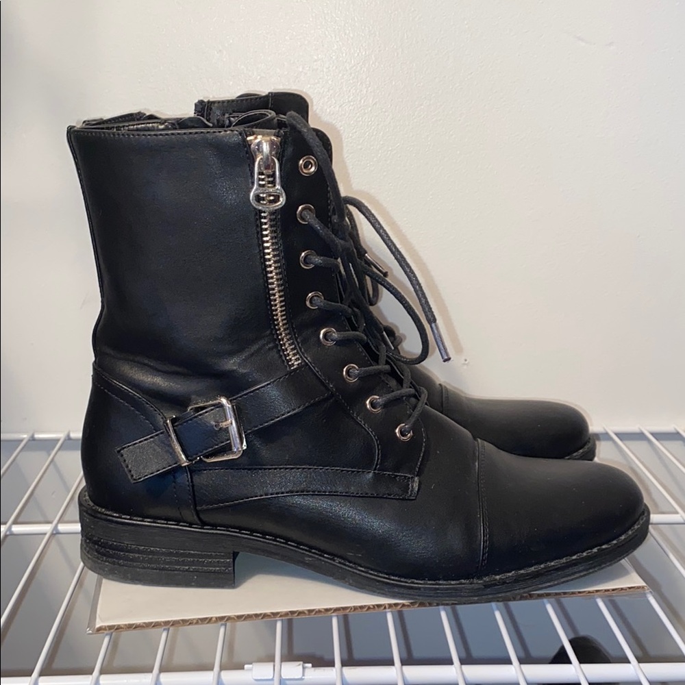 Black Leather combat zip up boots